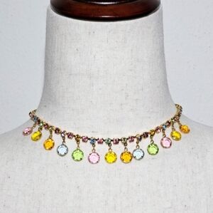 Vintage Park Lane Colorful Pastel Prong Set Rhinestone Dangle Choker Necklace